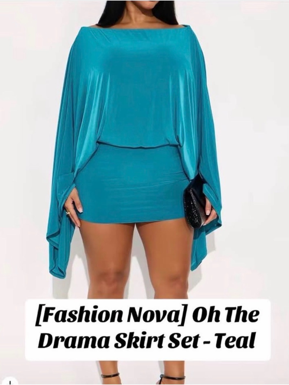 Fashion Nova Teal Draped Two-Piece Skirt Set